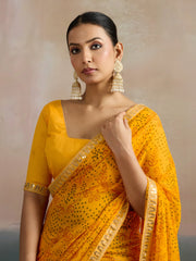 Yellow Bandhani Georgette Printed Saree