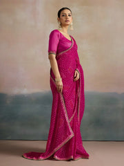 Pink Bandhani Georgette Printed Saree