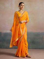 Yellow Bandhani Georgette Printed Saree