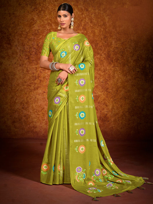 Green Light Tussar chinnon Printed Saree