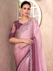 Mauve Party Wear Chiffon Embellished Saree