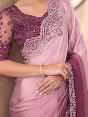 Mauve Party Wear Chiffon Embellished Saree