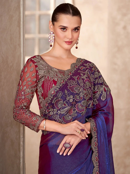 Blue Blue Party Wear Georgette Embellished Saree