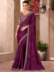 Burgundy Party Wear Chiffon Embellished Saree