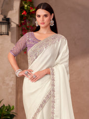 Off White Party Wear Georgette Embellished Saree
