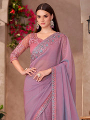Mauve Party Wear Georgette Embellished Saree - The Dori Store