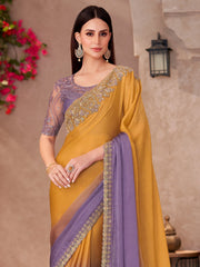 Mustard Party Wear Chiffon Embellished Saree