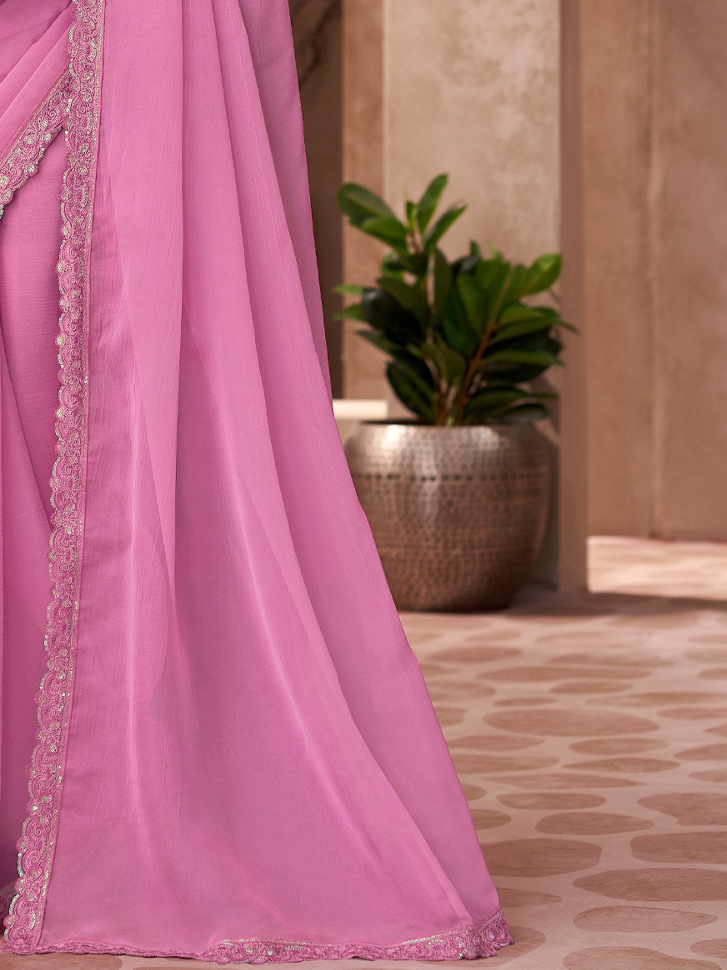 Pink Party Wear Chiffon Embellished Saree