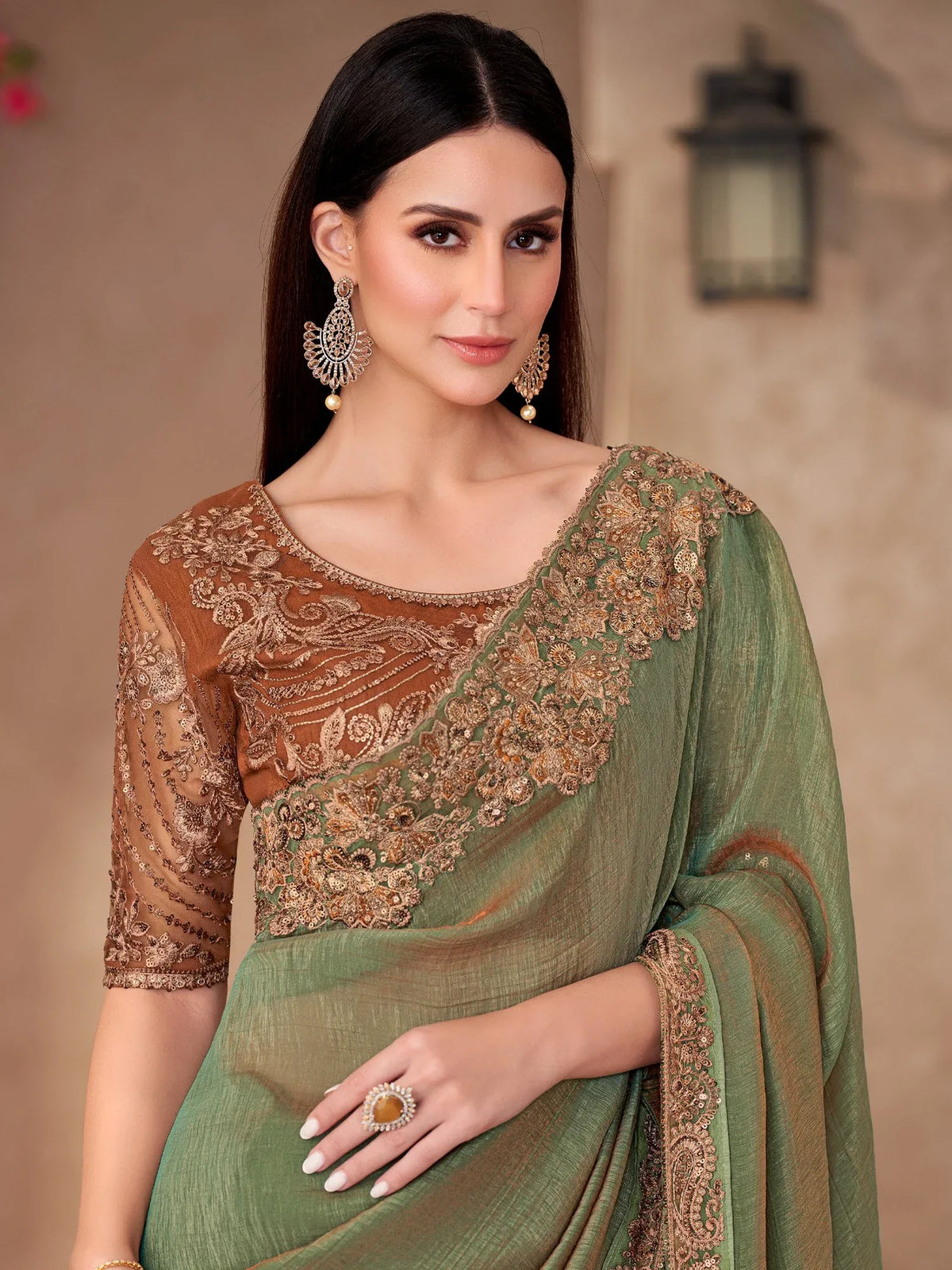 Green Light Party Wear Georgette Embellished Saree