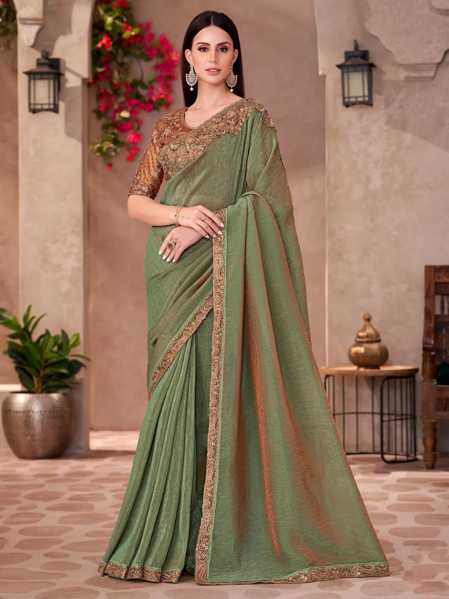 Light Party Wear Georgette Embellished Saree