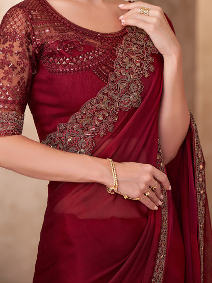Magenta Party Wear Chiffon Embellished Saree