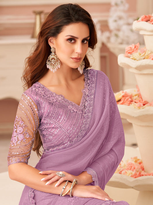 Purple Purple Party Wear Georgette Embellished Saree