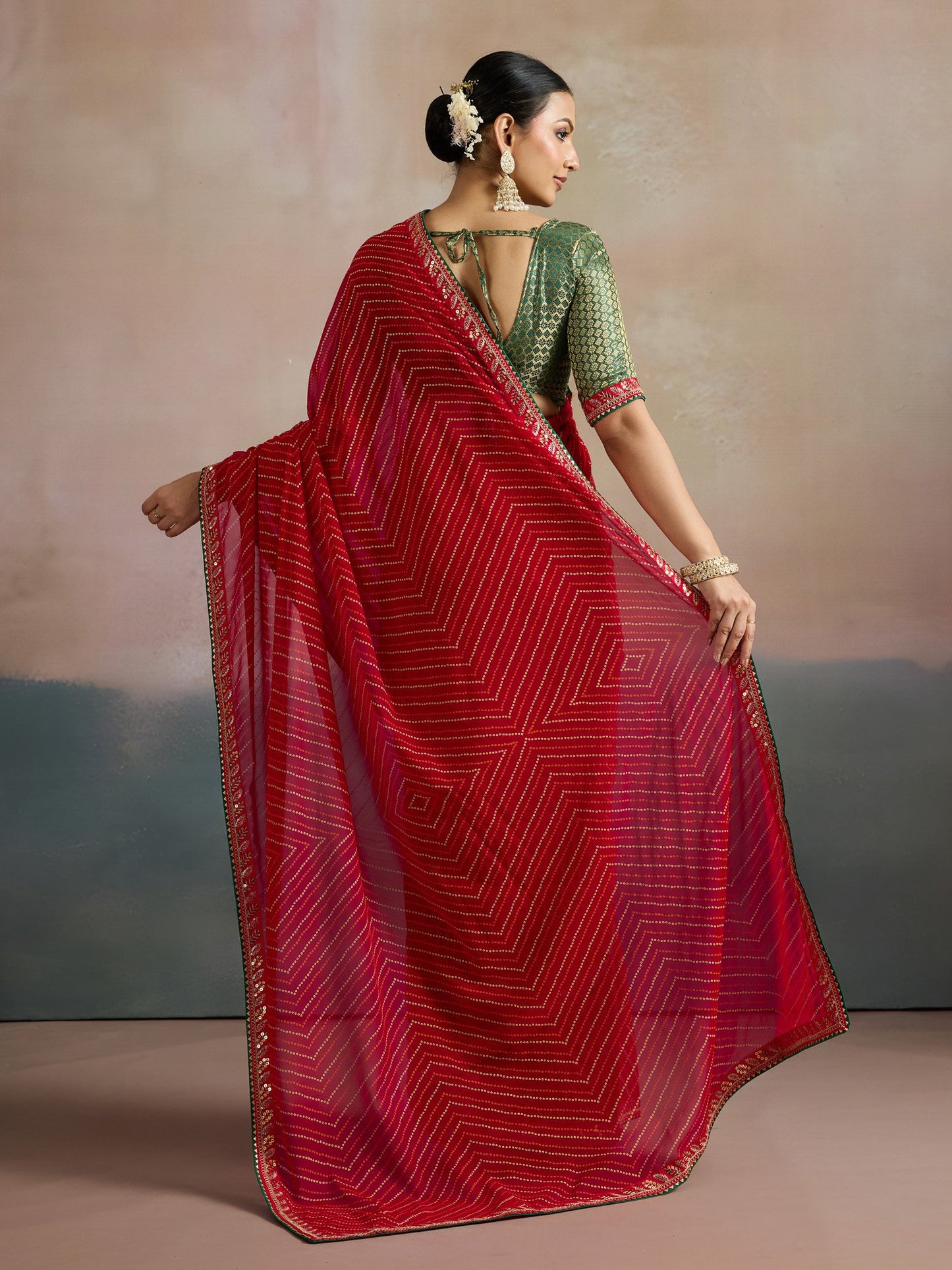 Red Leheriya Georgette Printed Saree