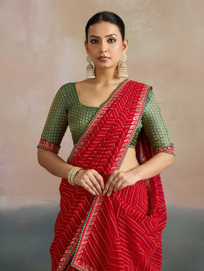 Red Leheriya Georgette Printed Saree