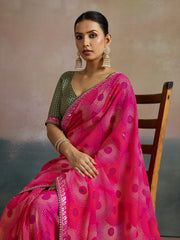 Pink Bandhani Georgette Printed Saree