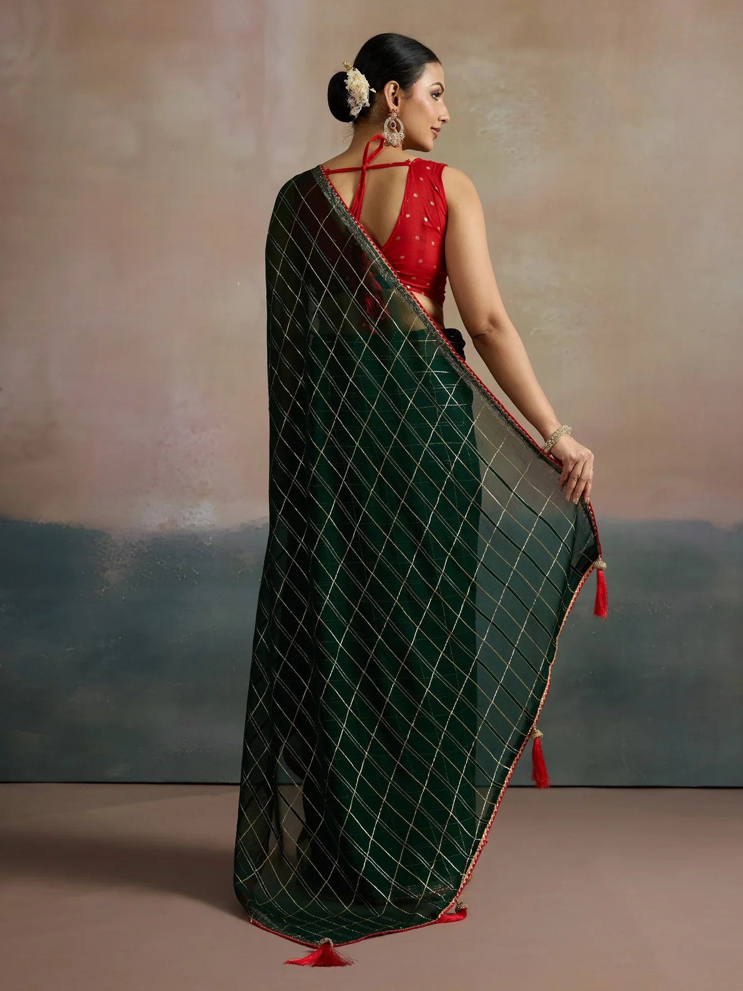 Dark Green Leheriya Viscose Printed Saree
