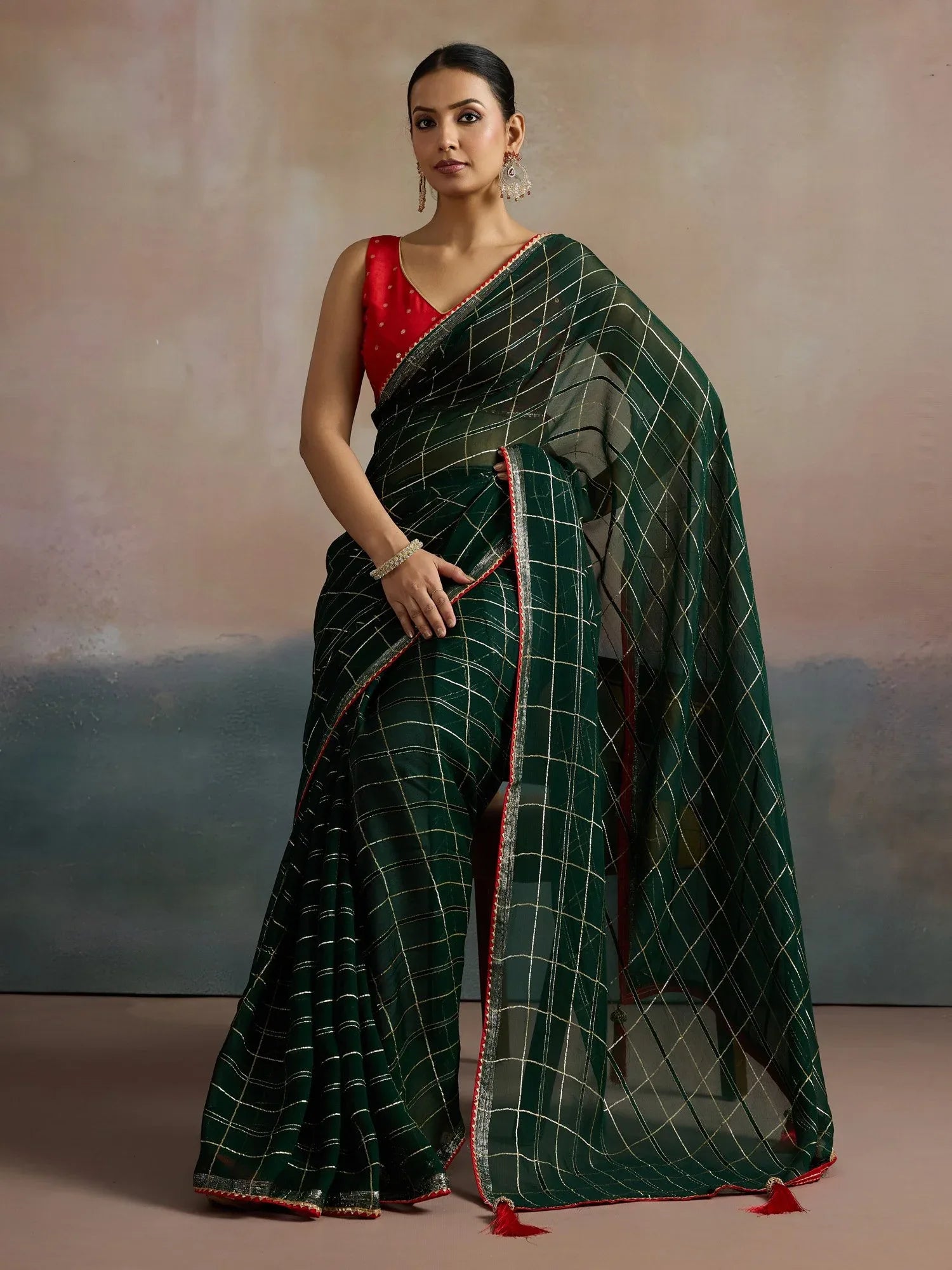 Dark Green Leheriya Viscose Printed Saree