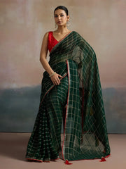 Dark Green Leheriya Viscose Printed Saree