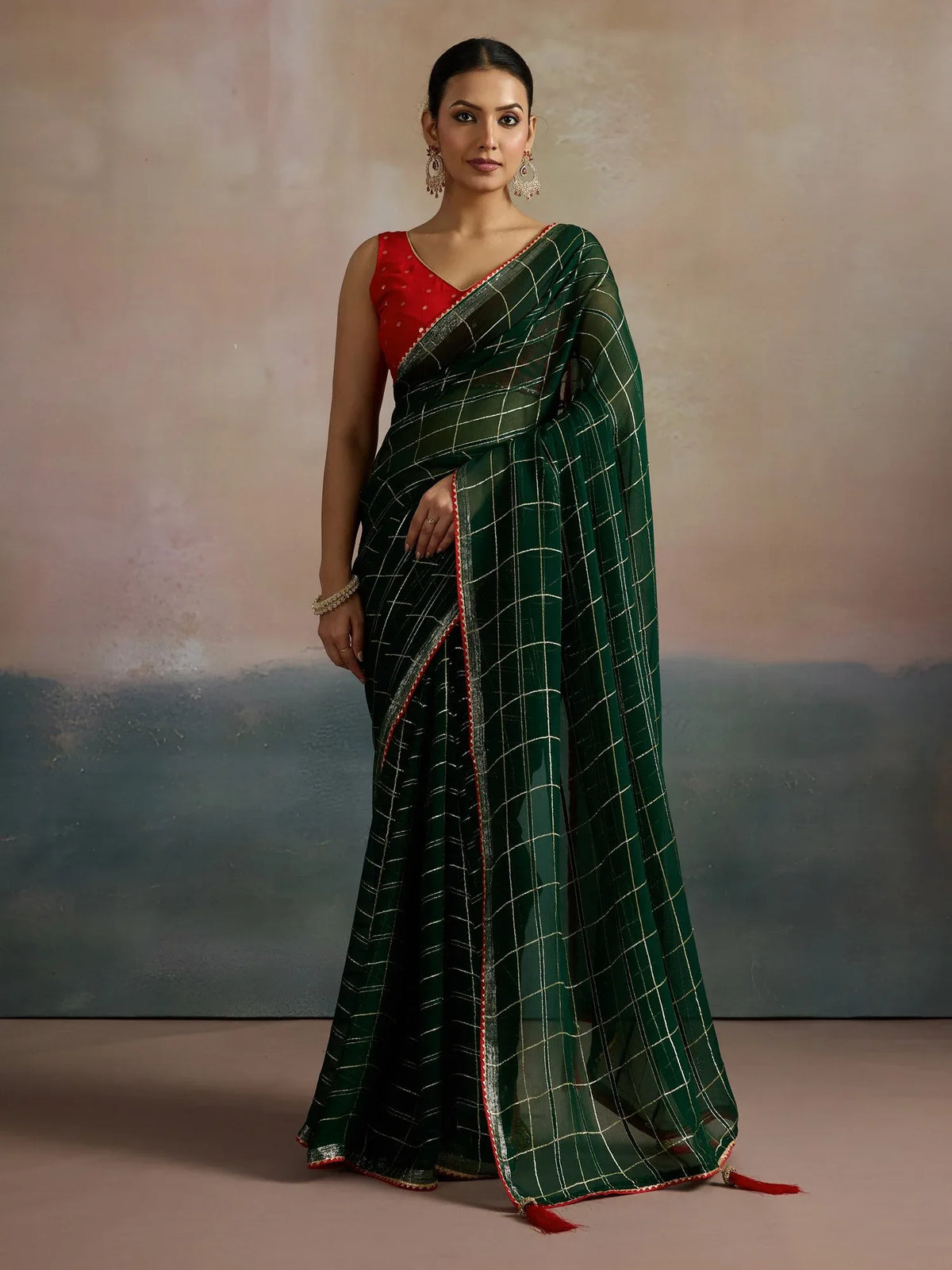 Green Dark Leheriya Viscose Printed Saree