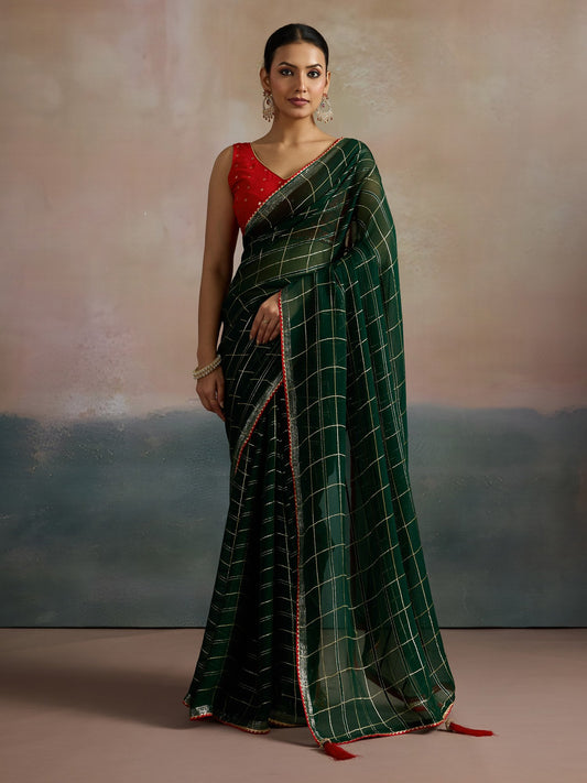 Green Dark Leheriya Viscose Printed Saree
