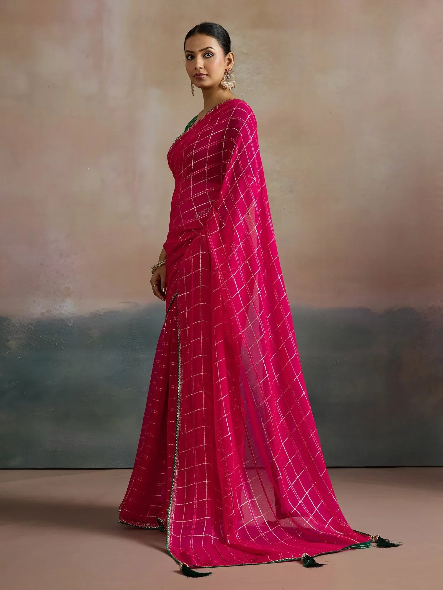 Pink Leheriya Viscose Printed Saree - The Dori Store