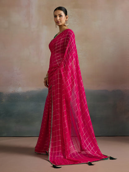 Pink Leheriya Viscose Printed Saree