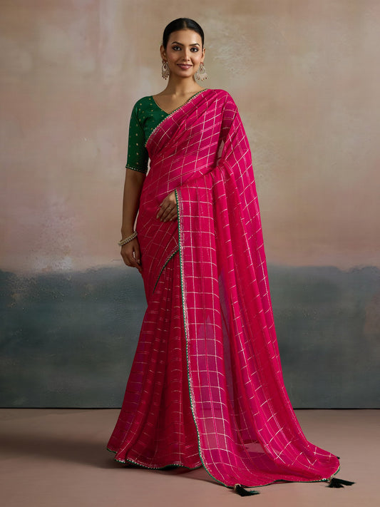 Pink Pink Leheriya Viscose Printed Saree