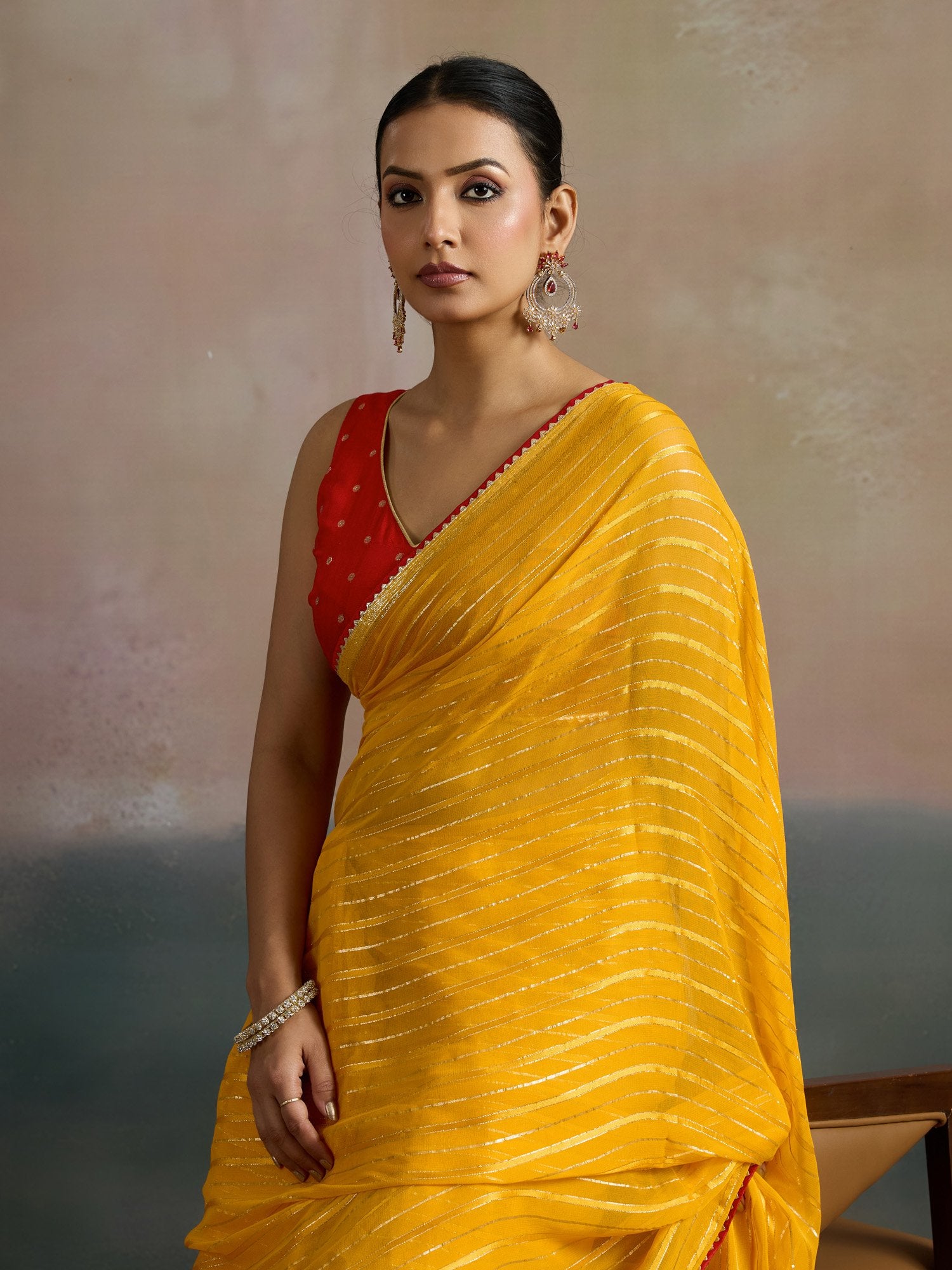 Yellow Leheriya Viscose Printed Saree
