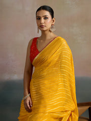 Yellow Leheriya Viscose Printed Saree