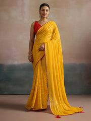 Yellow Yellow Leheriya Viscose Printed Saree