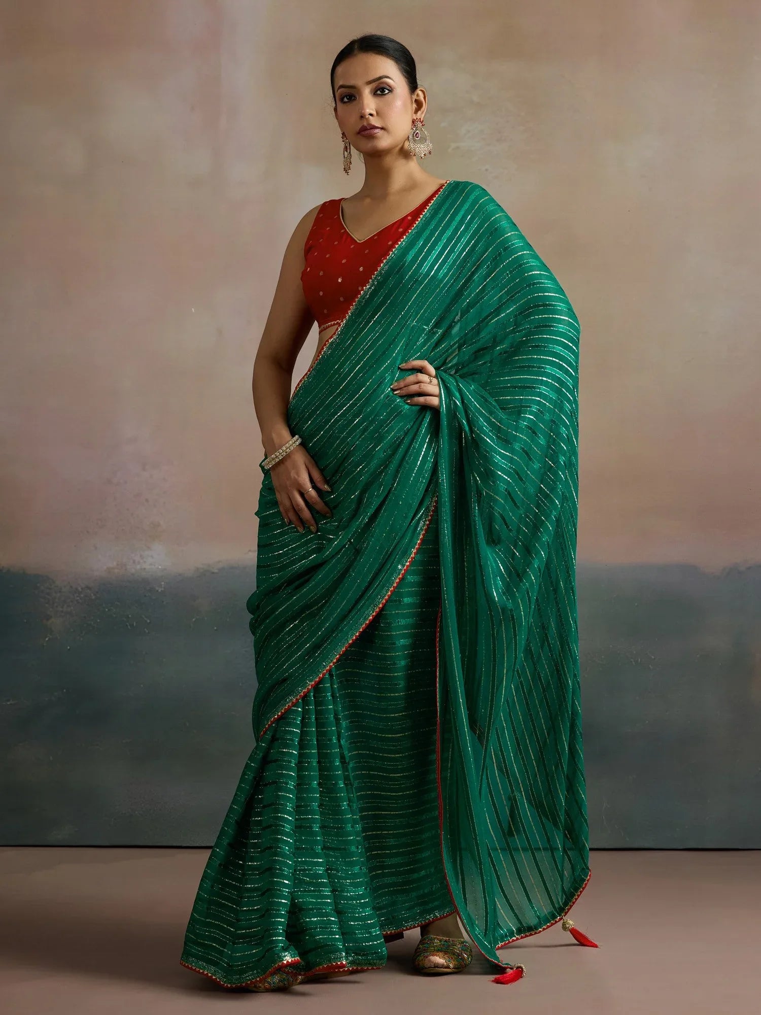 Teal Green Leheriya Viscose Printed Saree