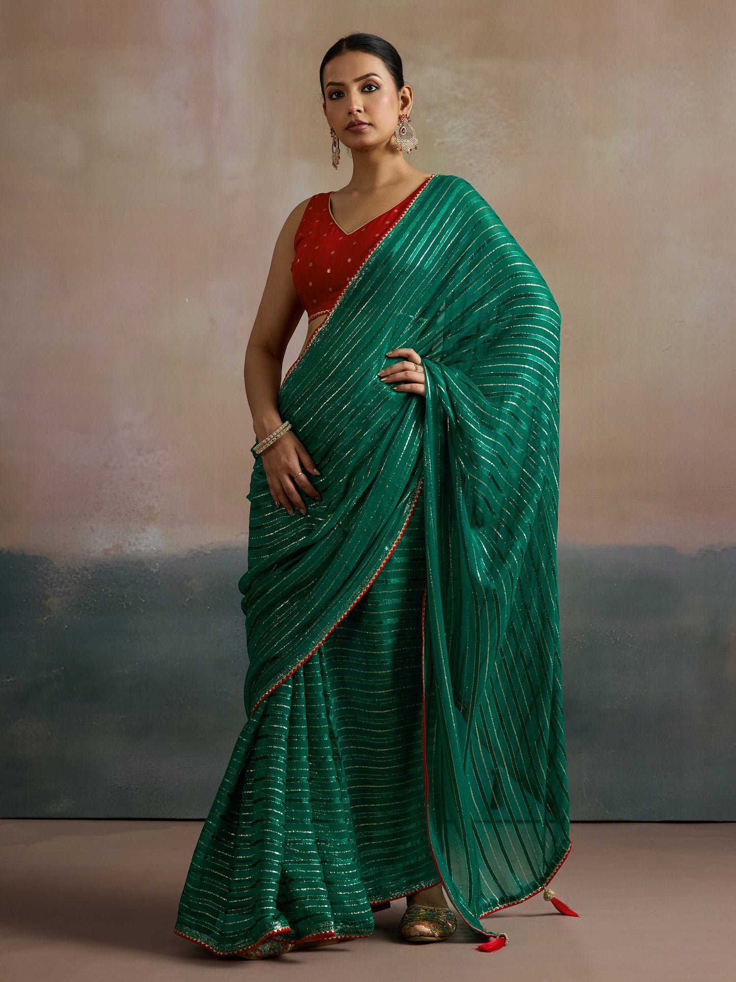 Teal Leheriya Viscose Printed Saree