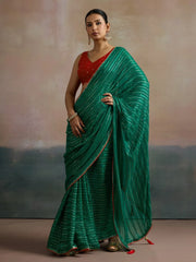 Teal Green Leheriya Viscose Printed Saree