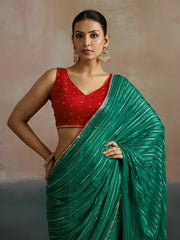 Teal Green Leheriya Viscose Printed Saree