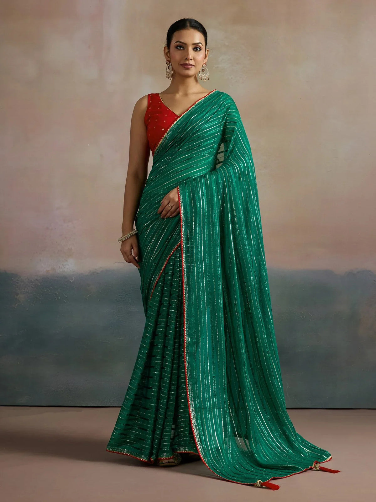 green Teal Leheriya Viscose Printed Saree