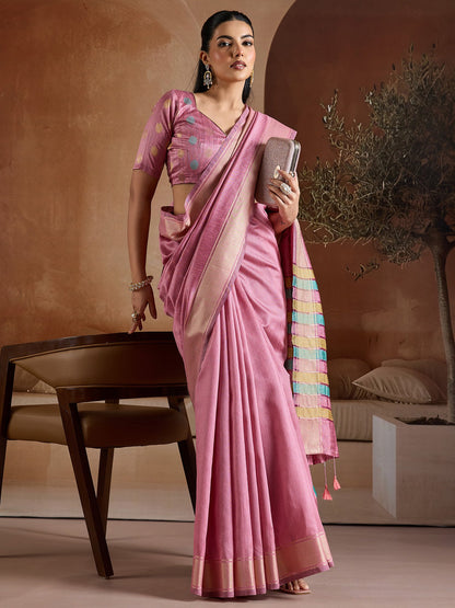 Pink Mangalagiri Bhagalpuri Silk Woven Saree