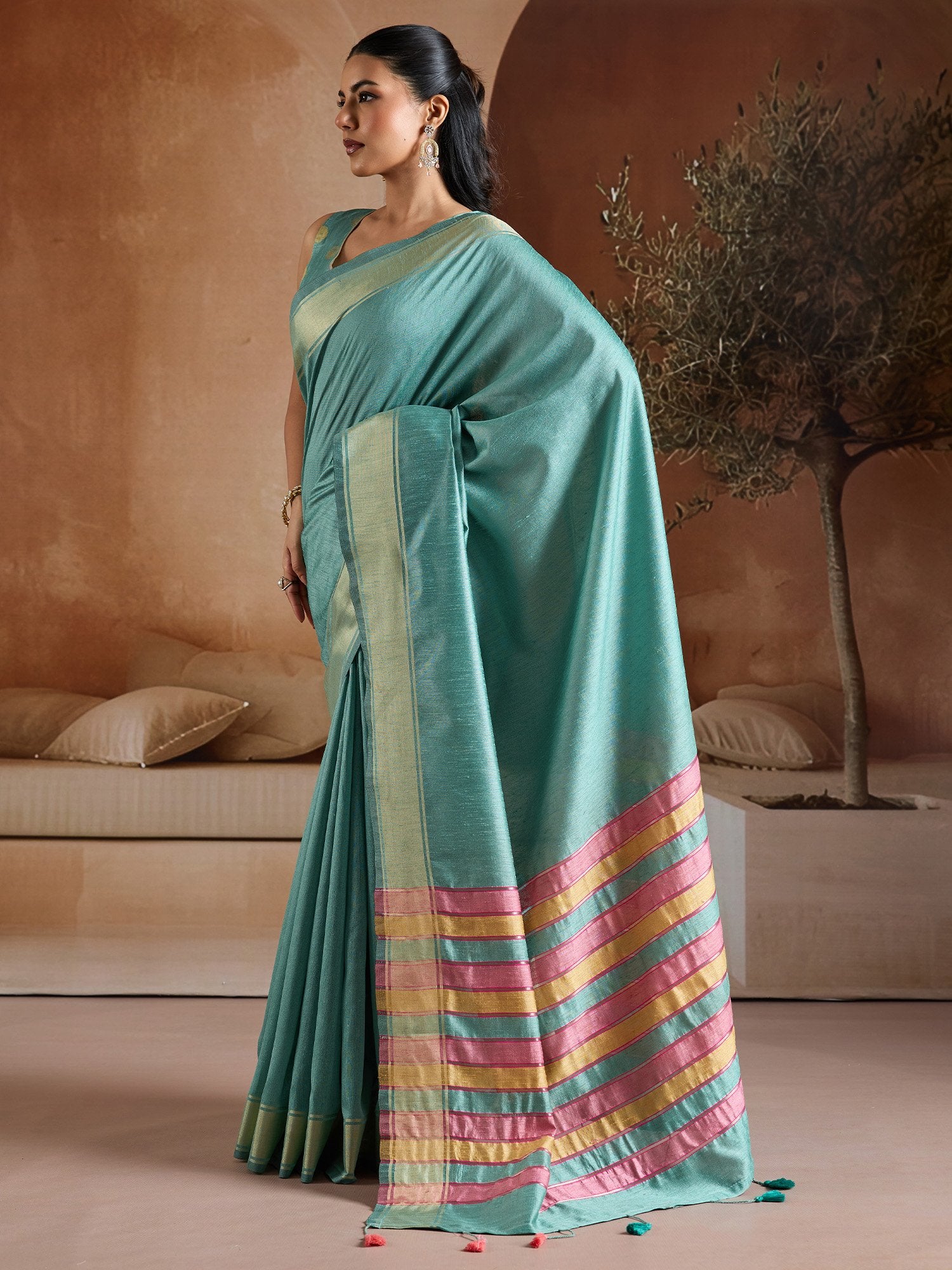 Turquoise Mangalagiri Bhagalpuri Silk Woven Saree
