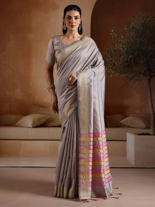 Grey Grey Mangalagiri Bhagalpuri Silk Woven Saree