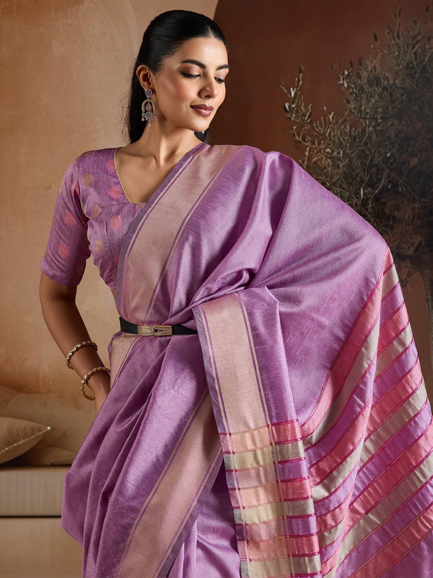 Mauve Mangalagiri Bhagalpuri Silk Woven Saree