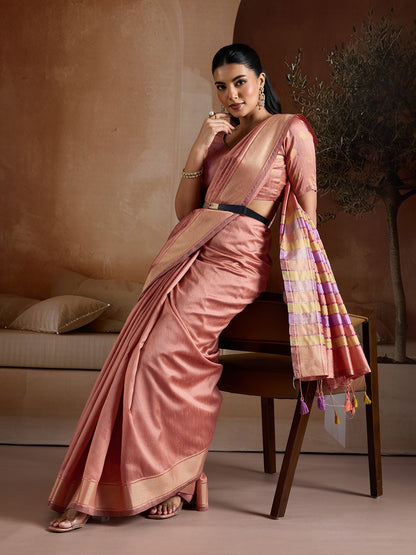 Peach Mangalagiri Bhagalpuri Silk Woven Saree