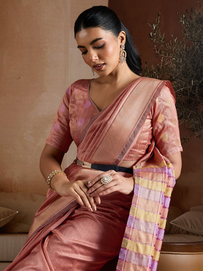Peach Mangalagiri Bhagalpuri Silk Woven Saree