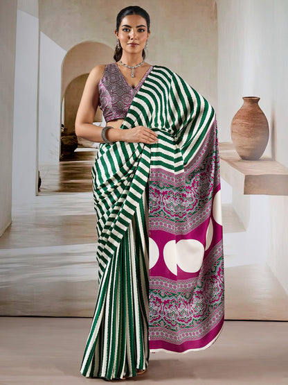 Green Leheriya Satin Printed Saree