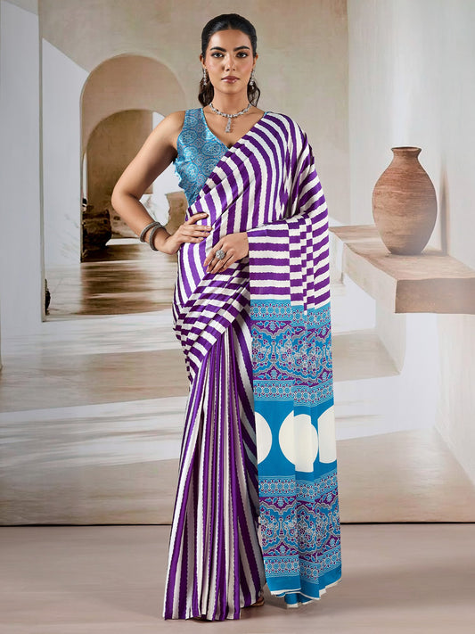 Purple Purple Leheriya Satin Printed Saree