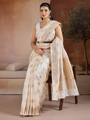 White Banarasi Bhagalpuri Silk Woven Saree