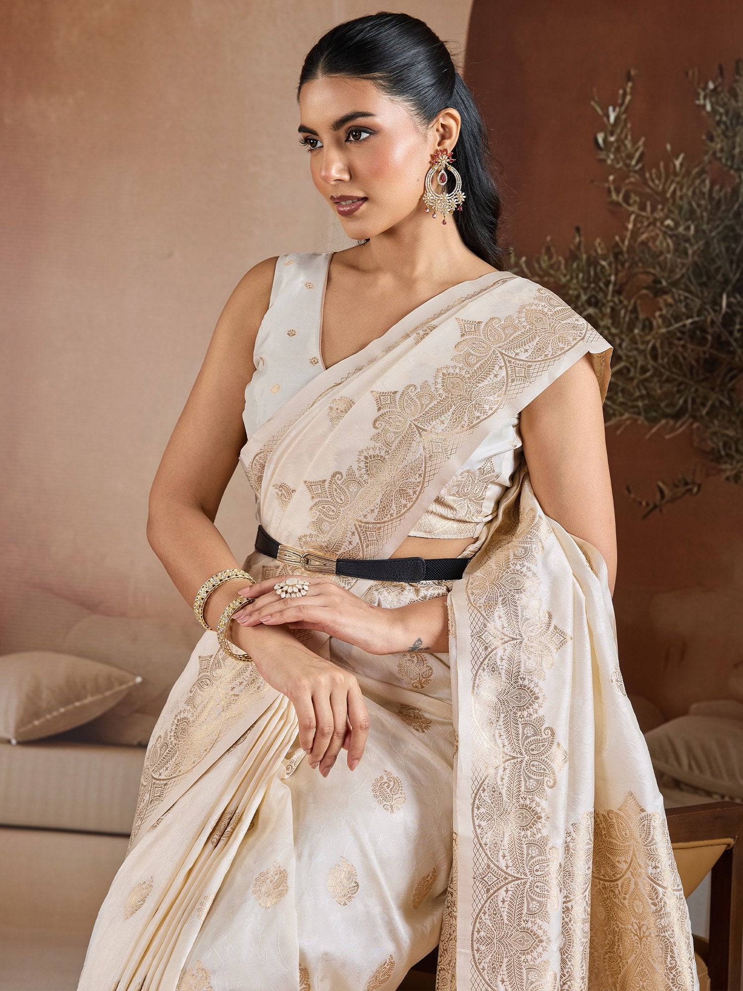 White Banarasi Bhagalpuri Silk Woven Saree