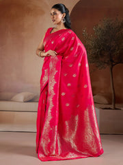 Pink Banarasi Bhagalpuri Silk Woven Saree - The Dori Store