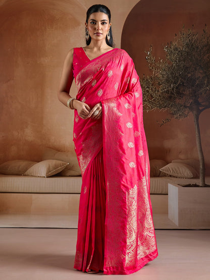 Pink Pink Banarasi Bhagalpuri Silk Woven Saree