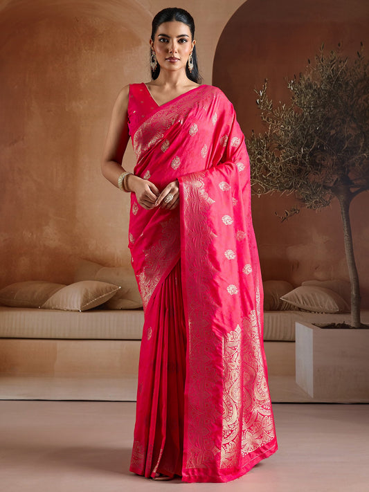 Pink Pink Banarasi Bhagalpuri Silk Woven Saree