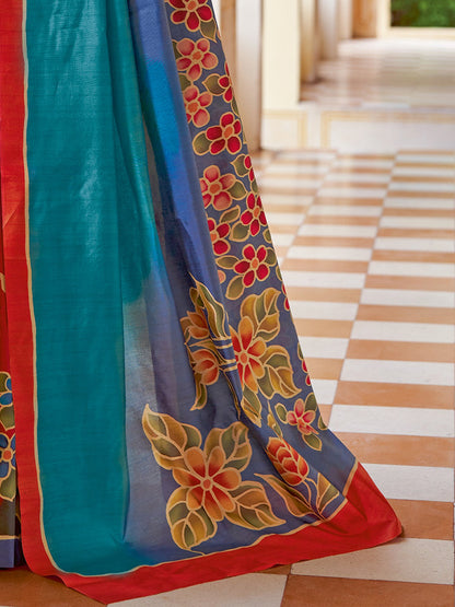 Multicolored Banarasi Silk Blend Printed Saree