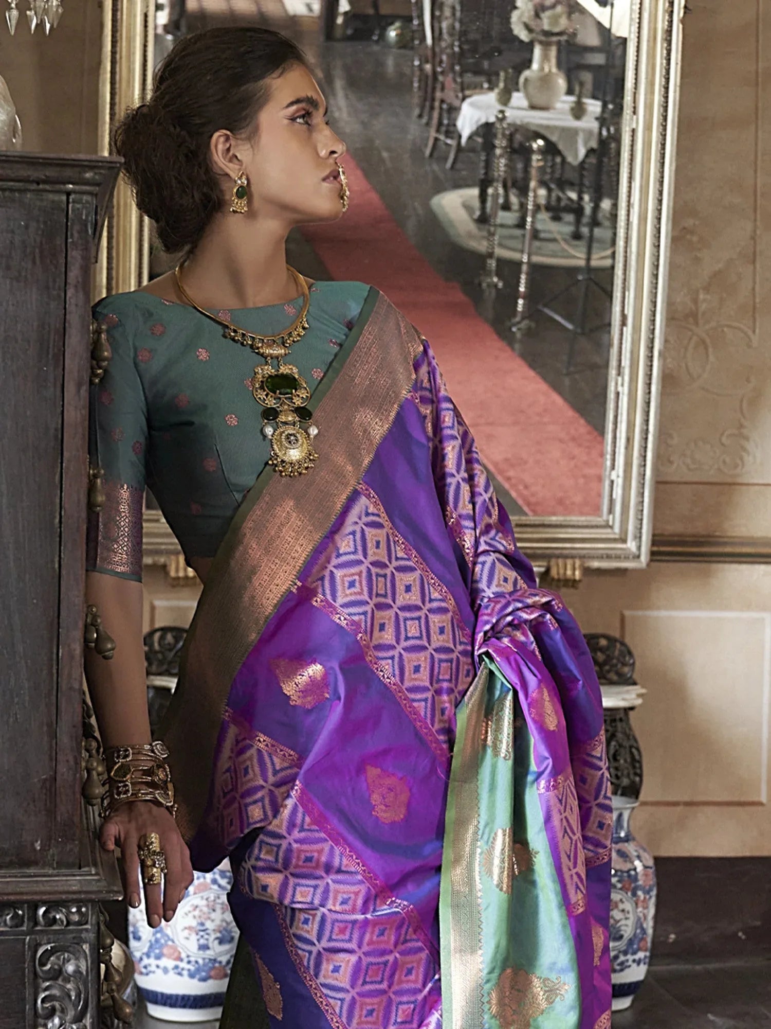 Purple Banarasi Pure Silk Woven Saree